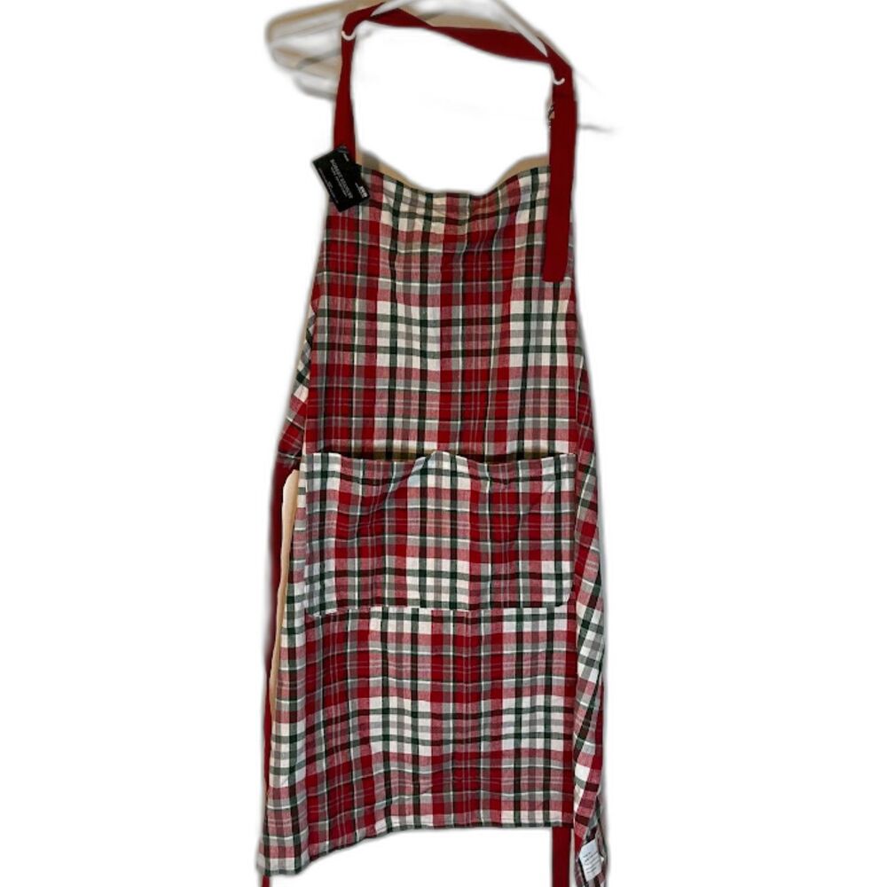 NWT Robert Stanley Farmhouse Style Red Plaid Kitchen BBQ Apron Two Front Pockets